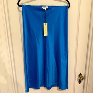 NWT RACHEL ZOE Blue Satin Midi Skirt | Size 6